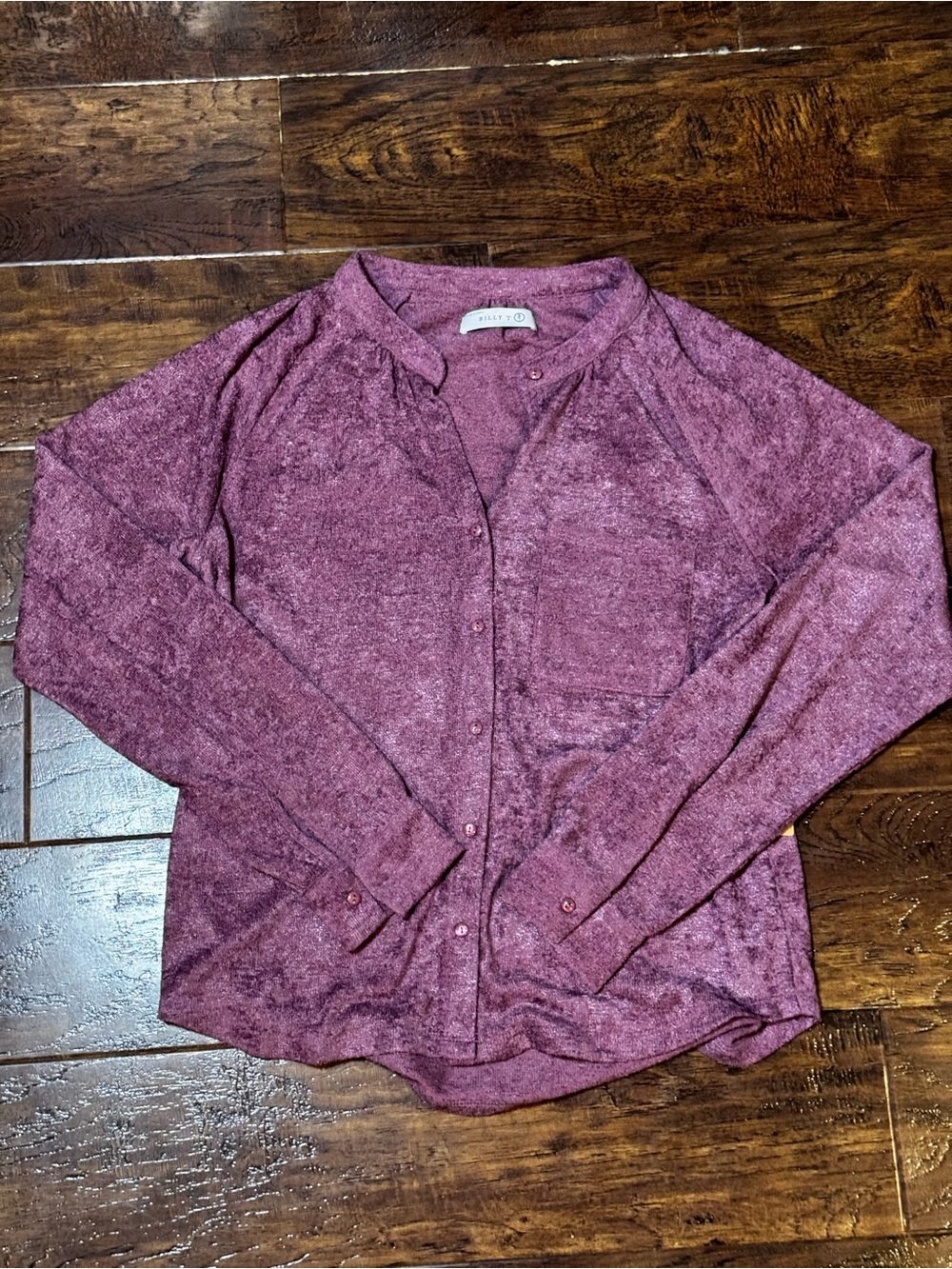 NWT Billy T Purple Pleasant Long Sleeve Button Top Blouse Top Velvet Size Small